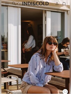 Indi & Cold Light Blue Embroidered Button-Up Shirt